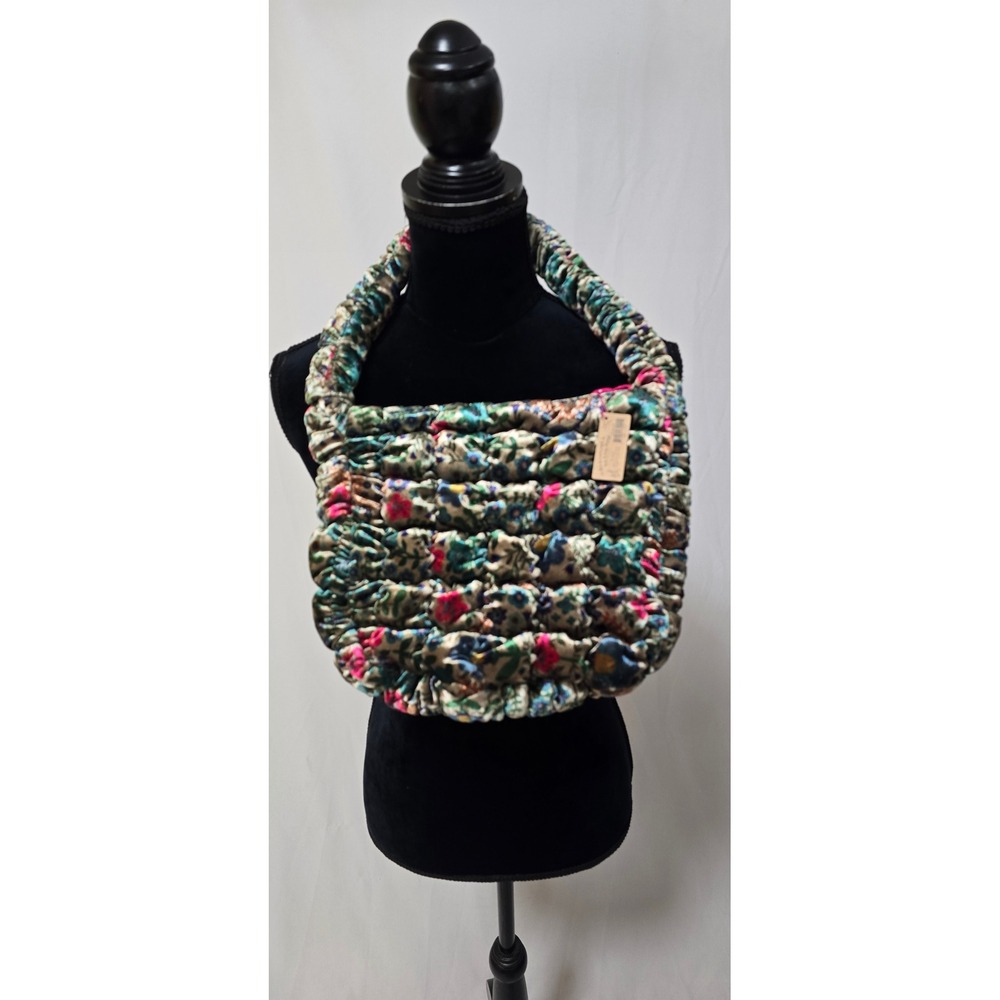 Natural Life Puffy Velvet Fit-It-All Bag Small Teal Flower Floral Shoulder Bag - Picture 3 of 6